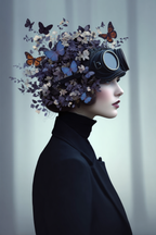 Stilisiertes Portrait Blumen Butterflies Goggles Kunstvoll Vintage | Digital Art | Kunstgattungen