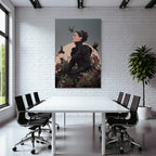 Stylische Vintage Frau Mit Blumen Und Voegeln Im Hintergrund Mit Mondlicht