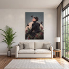 Stylische Vintage Frau Mit Blumen Und Voegeln Im Hintergrund Mit Mondlicht