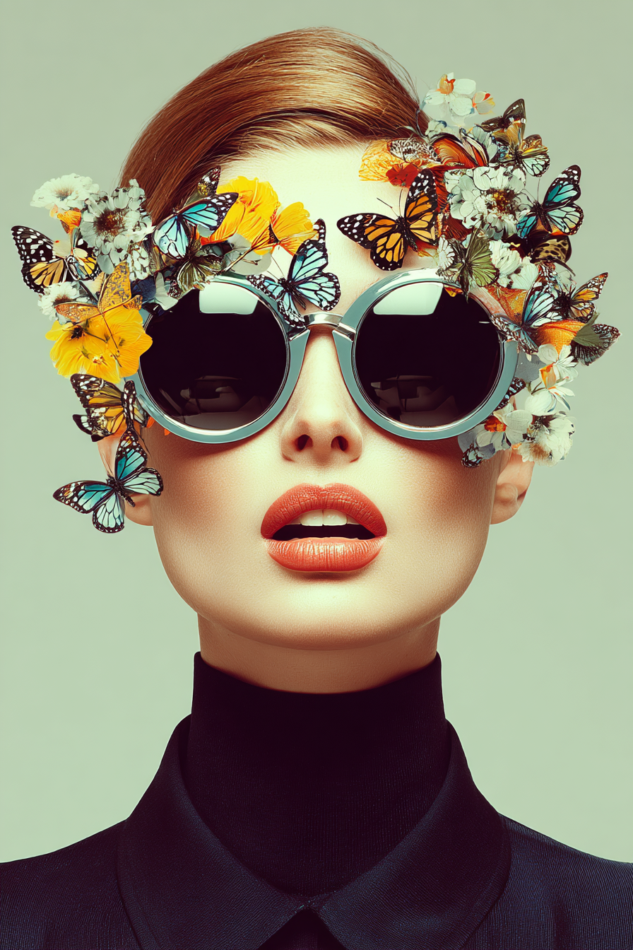 Stylishe Blumen Und Libellen Sonnenbrille Kreativer Look | Digital Art | Kunstgattungen