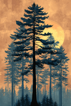 Stylisierte Abbildung Eines Waldes Bei Sonnenuntergang | Digital Art | Kunstgattungen