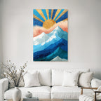 Stylisierte Berge Mit Sonne Und Wolken Graphikkunst