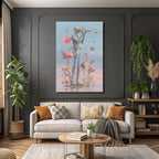 Stylisierte Figura Mit Kamera Umgeben Von Blumen Butterflies Und Flamingos