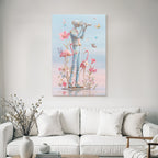 Stylisierte Figura Mit Kamera Umgeben Von Blumen Butterflies Und Flamingos