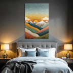 Stylisierte Landschaft Mit Bergen Und Sonnenaufgang
