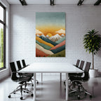 Stylisierte Landschaft Mit Bergen Und Sonnenaufgang
