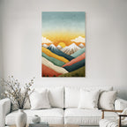Stylisierte Landschaft Mit Bergen Und Sonnenaufgang