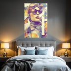 Stylisierte Portarit Mit Brille Schal Blumen Elementen Und Butterfliessen