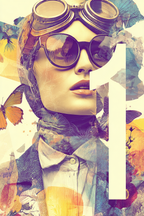 Stylisierte Portarit Mit Brille Schal Blumen Elementen Und Butterfliessen | Digital Art | Kunstgattungen