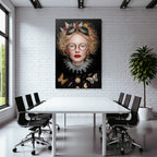 Stylisierte Portrait Einer Person Mit Faerben Fliegenmotiven Und Zubehoer