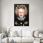 Stylisierte Portrait Einer Person Mit Faerben Fliegenmotiven Und Zubehoer