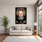 Stylisierte Portrait Einer Person Mit Faerben Fliegenmotiven Und Zubehoer