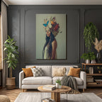Stylisierte Portrait Mit Blumen Und Butterfly Haube
