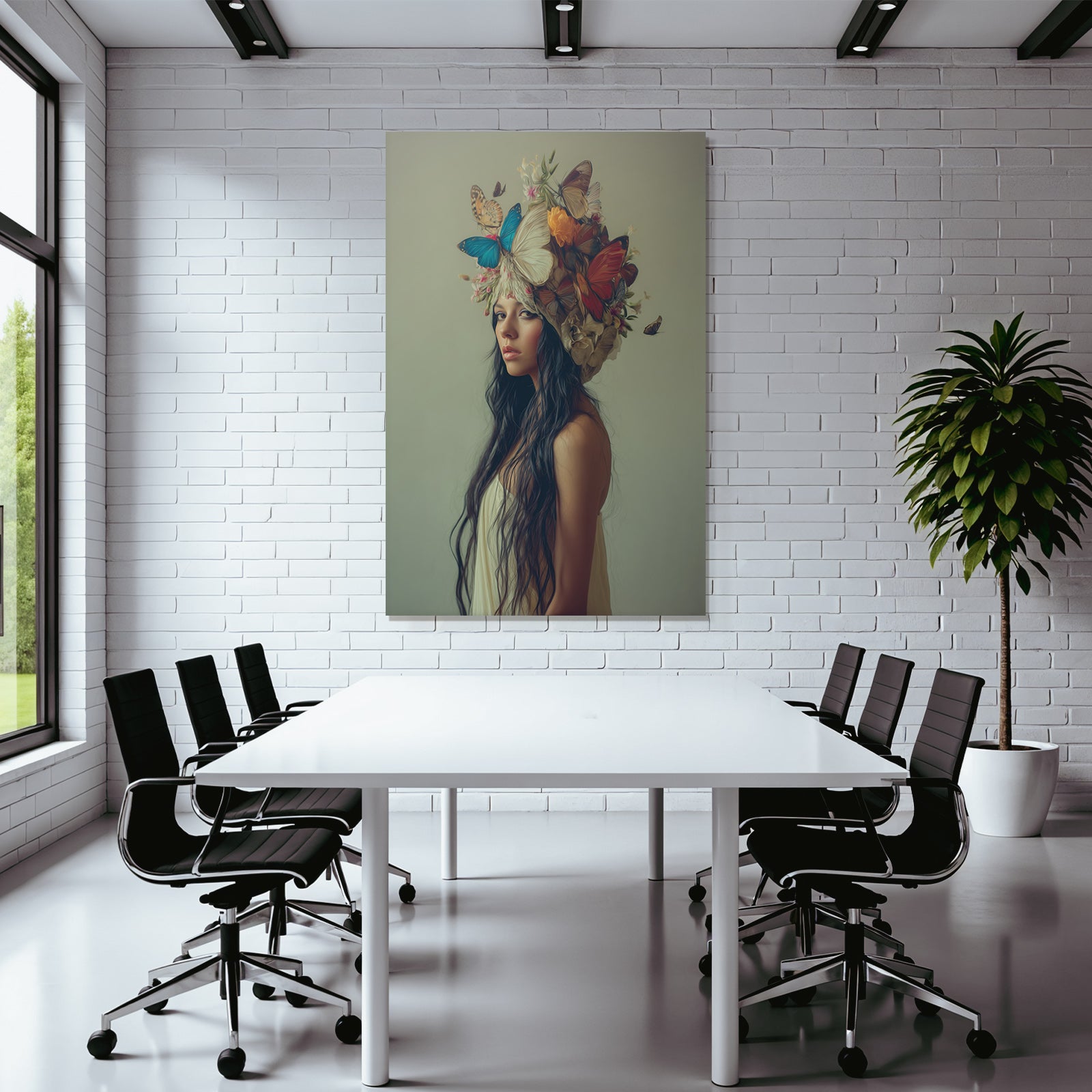 Stylisierte Portrait Mit Blumen Und Butterfly Haube