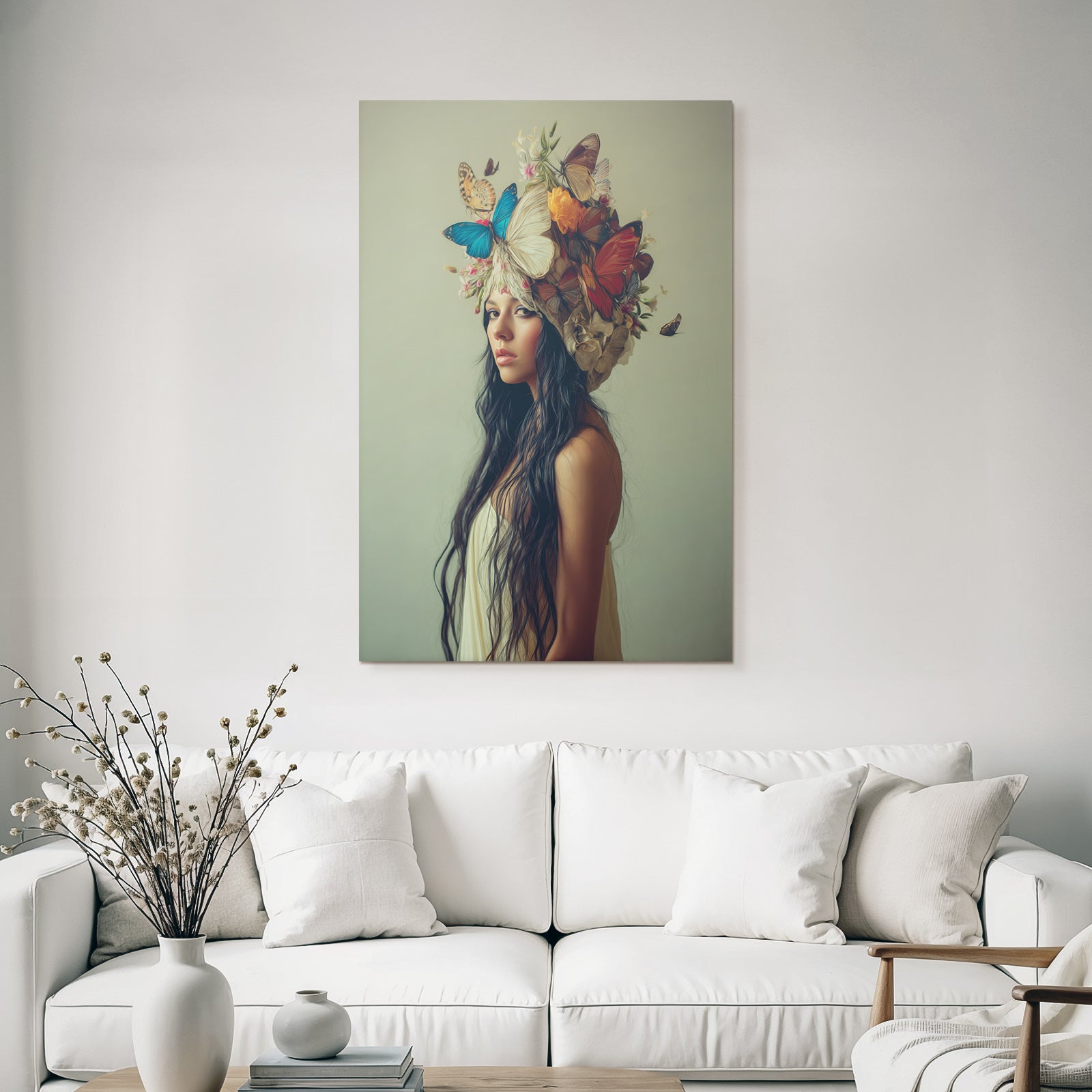 Stylisierte Portrait Mit Blumen Und Butterfly Haube