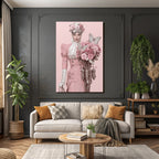 Stylisierte Steampunk Charakter Vintage Rosa Kleid Blumen Bouquet Butterflies