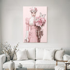 Stylisierte Steampunk Charakter Vintage Rosa Kleid Blumen Bouquet Butterflies