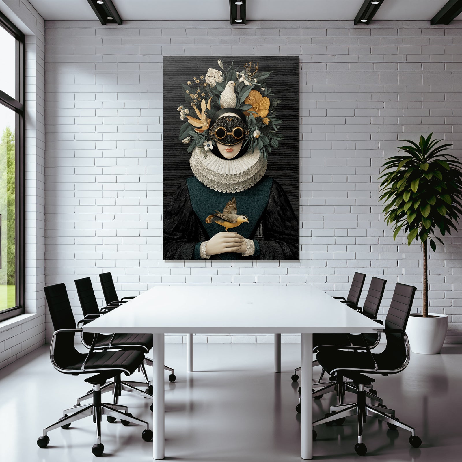 Stylized Portrait Figuren Mit Blumen Und Voegeln Rueschkragen Und Goggles
