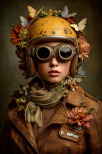 Vintage Aviator Mit Blumen Und Schmetterlingen Lederjacke Schleife | Digital Art | Kunstgattungen