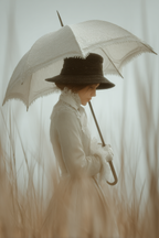 Vintage Frau Mit Regenschirm Im Feld Traeumerisches Licht | Digital Art | Kunstgattungen