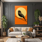 Vogel Sitzt Auf Draht Mit Orangenem Hintergrund Und Gelber Sonne