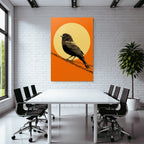 Vogel Sitzt Auf Draht Mit Orangenem Hintergrund Und Gelber Sonne
