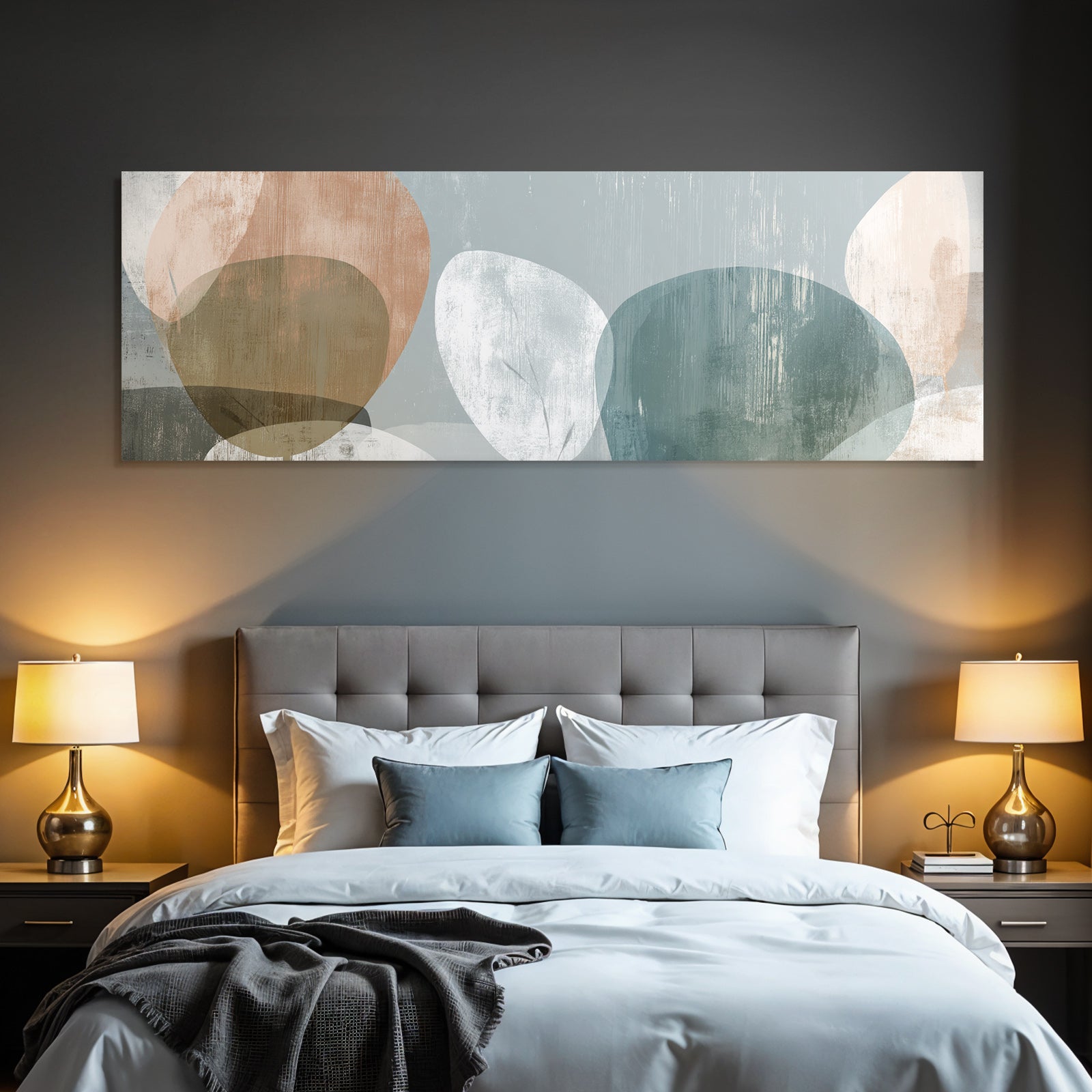 Abstract Design Mit Weichen Ueberlappenden Formen Teal Beige Und Weiss