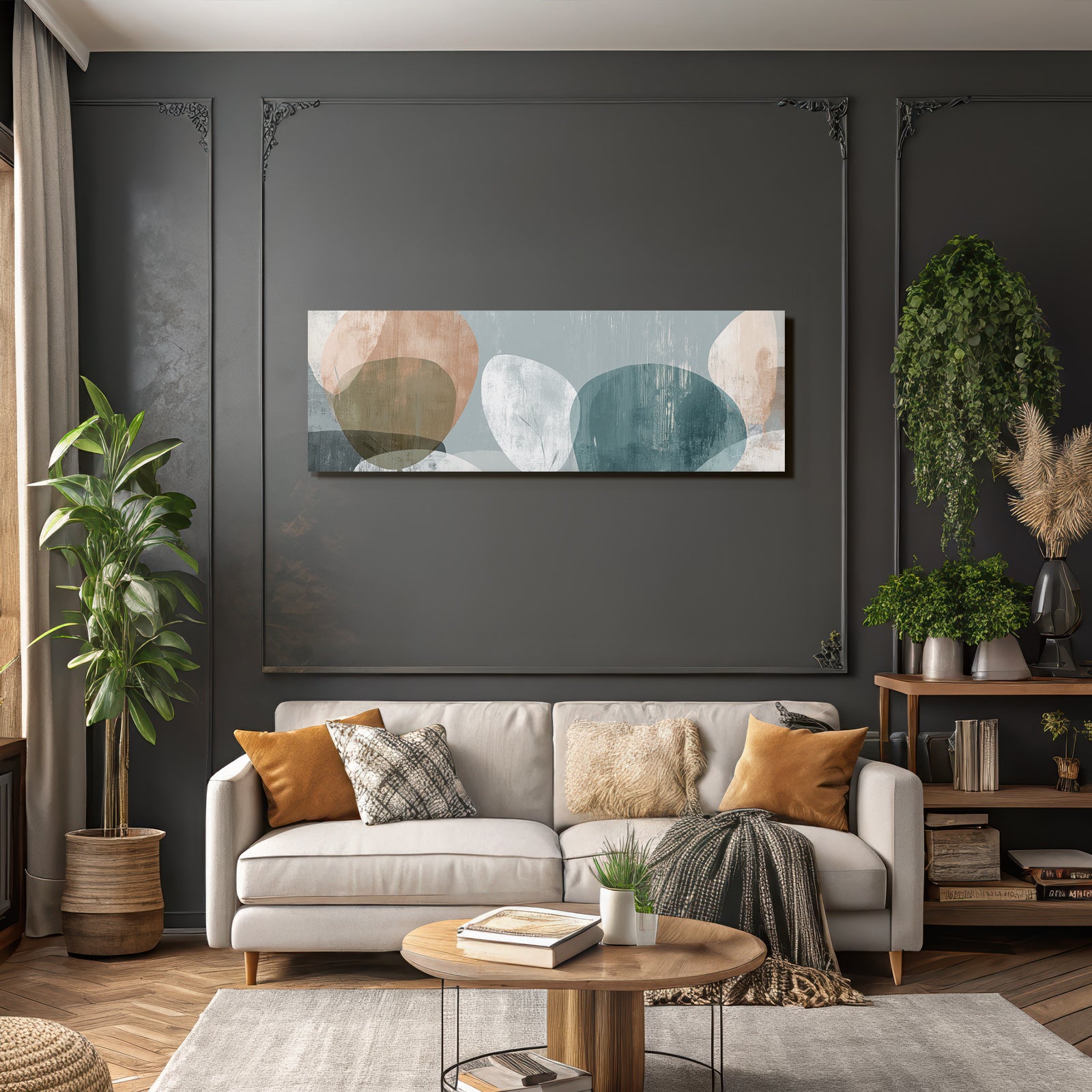Abstract Design Mit Weichen Ueberlappenden Formen Teal Beige Und Weiss