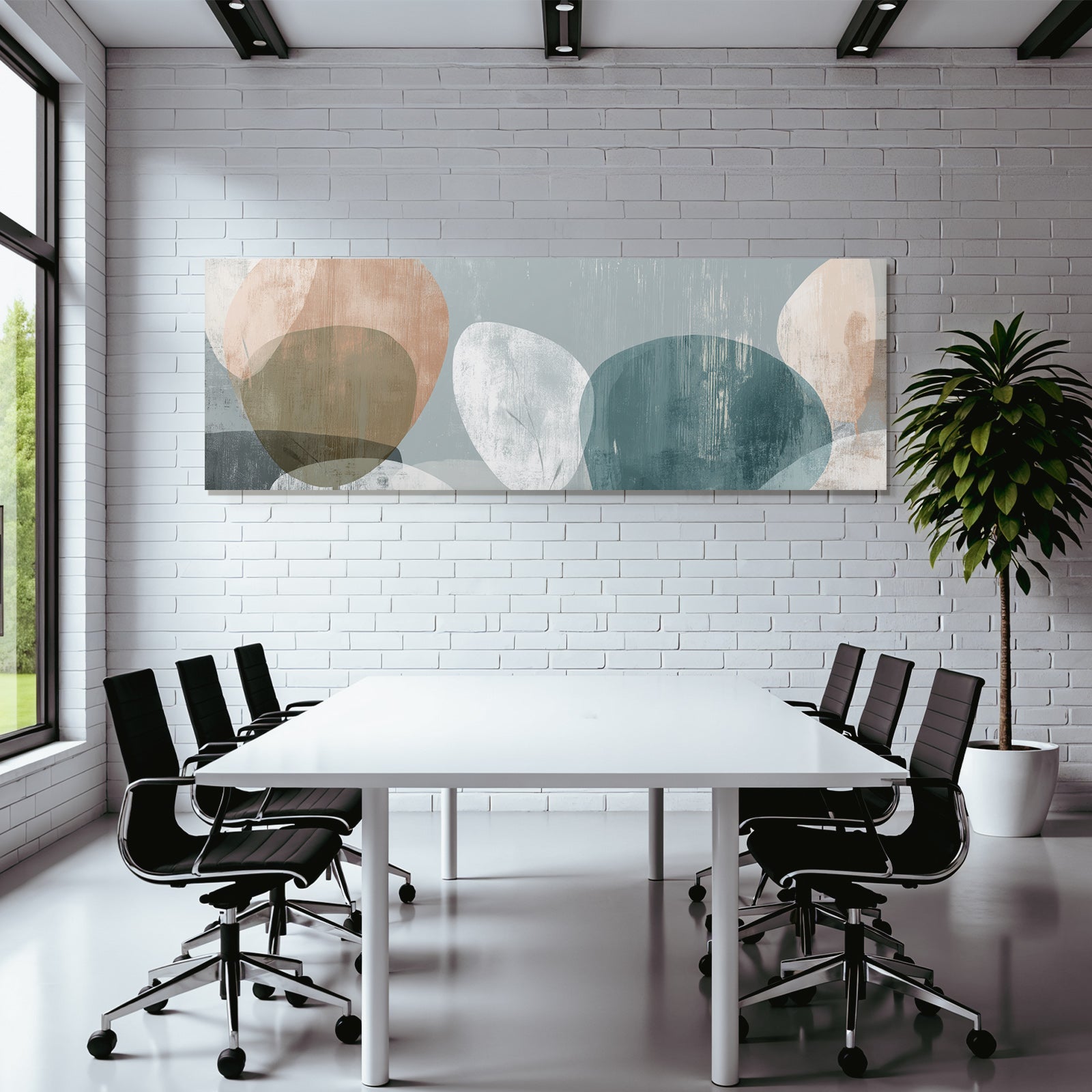 Abstract Design Mit Weichen Ueberlappenden Formen Teal Beige Und Weiss