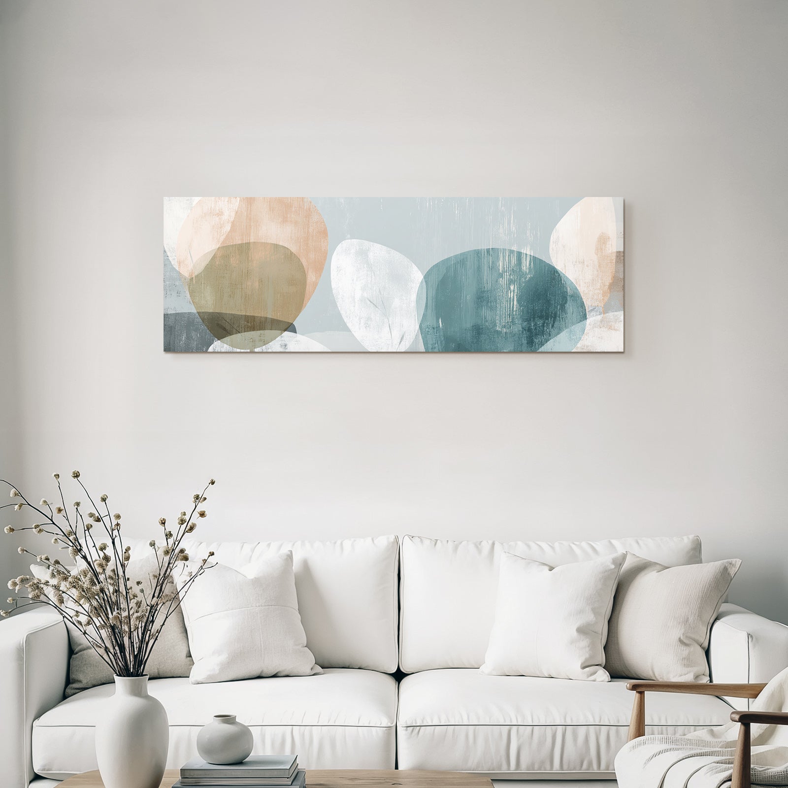 Abstract Design Mit Weichen Ueberlappenden Formen Teal Beige Und Weiss