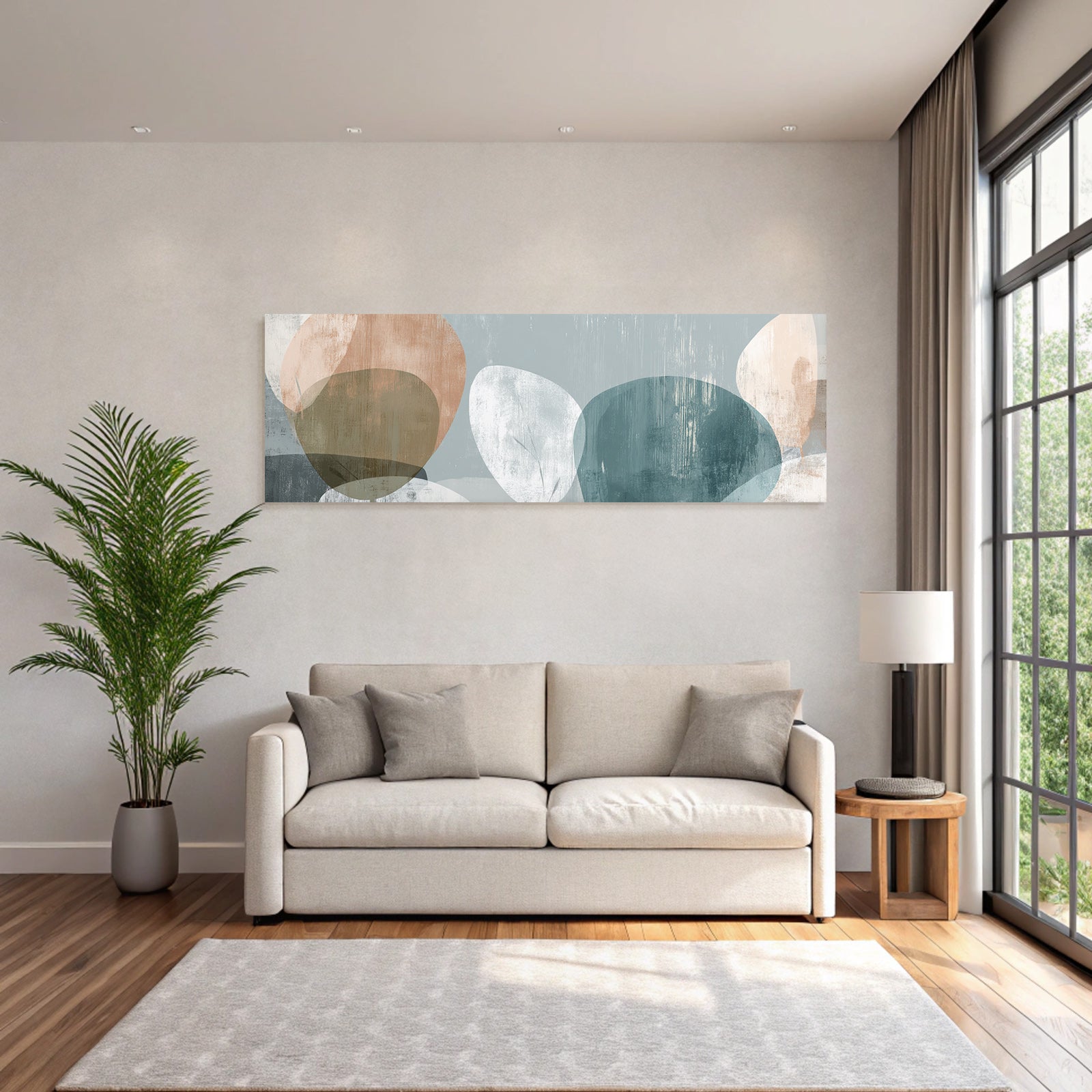 Abstract Design Mit Weichen Ueberlappenden Formen Teal Beige Und Weiss
