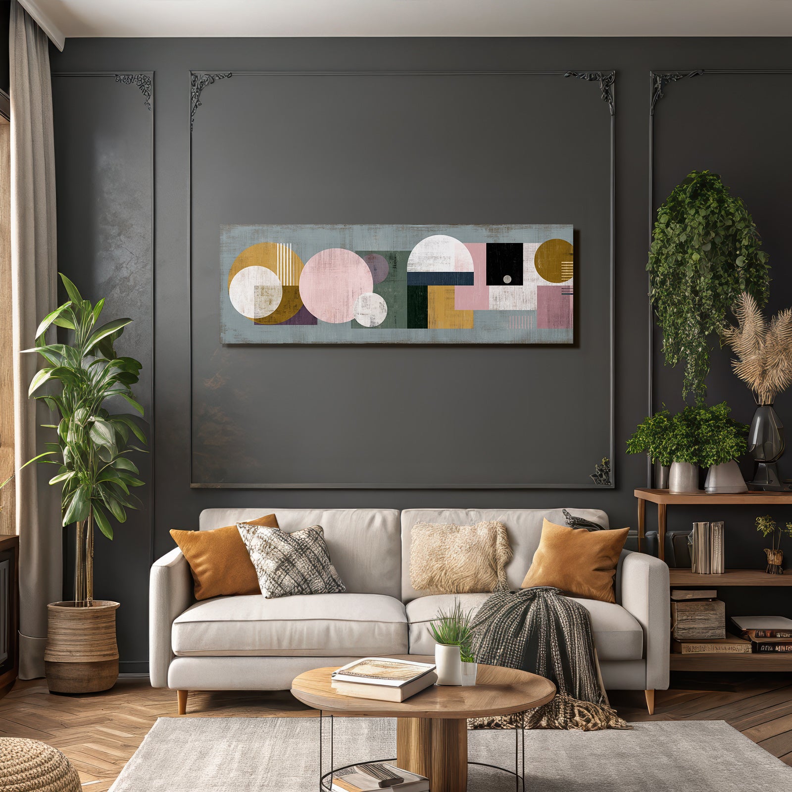 Abstracte Geometrische Kunst Mit Farben Gold Pink Weiss Gruen Schwarz