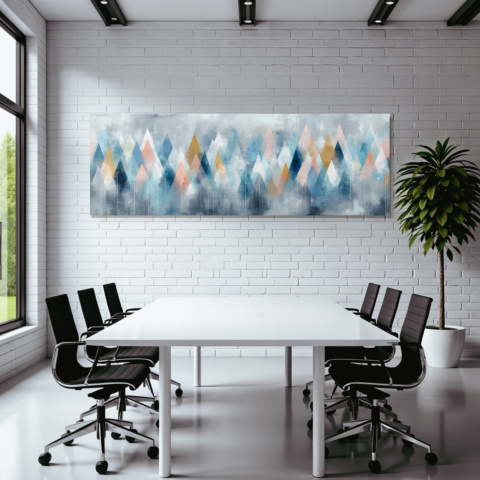 Abstrakte Berg Artwork In Blau Weiss Pfirsich Und Gold