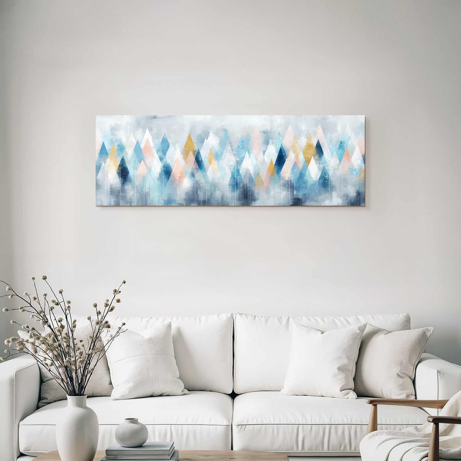 Abstrakte Berg Artwork In Blau Weiss Pfirsich Und Gold