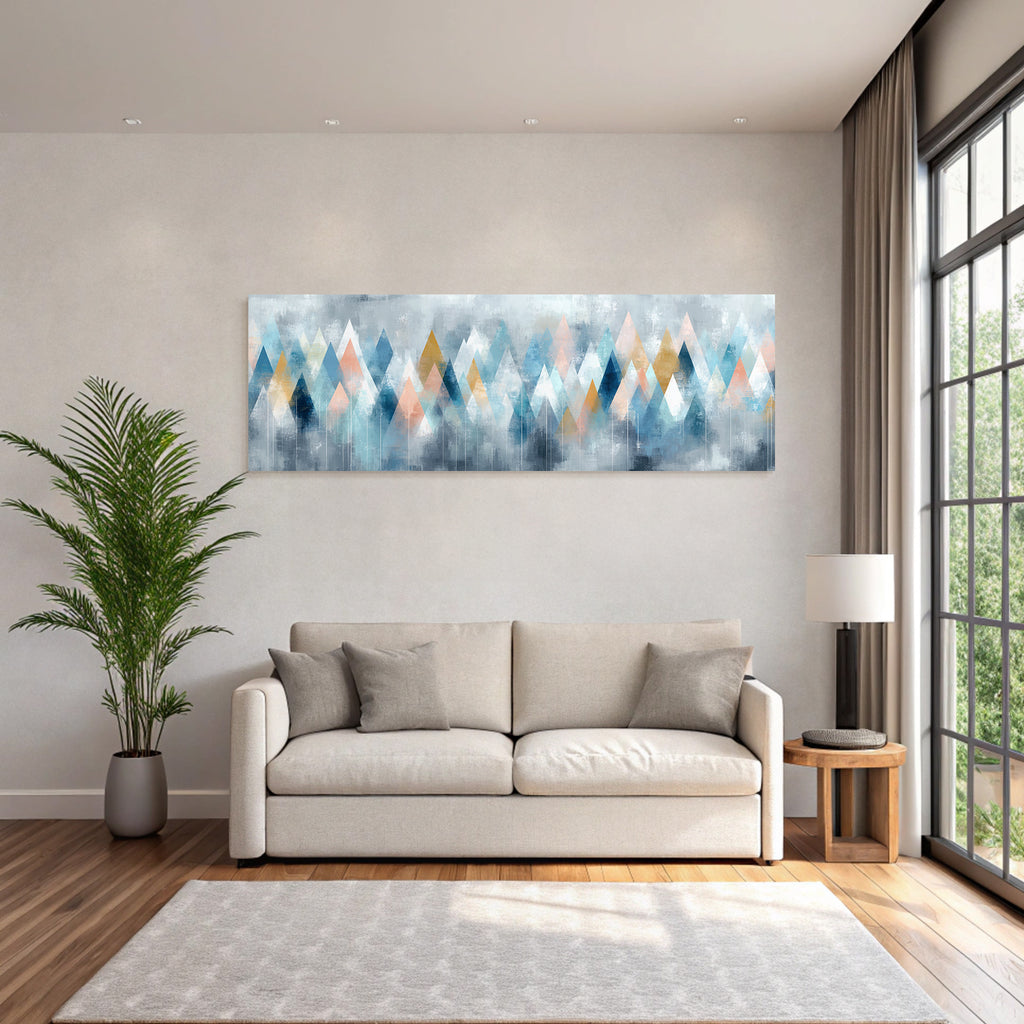 Abstrakte Berg Artwork In Blau Weiss Pfirsich Und Gold