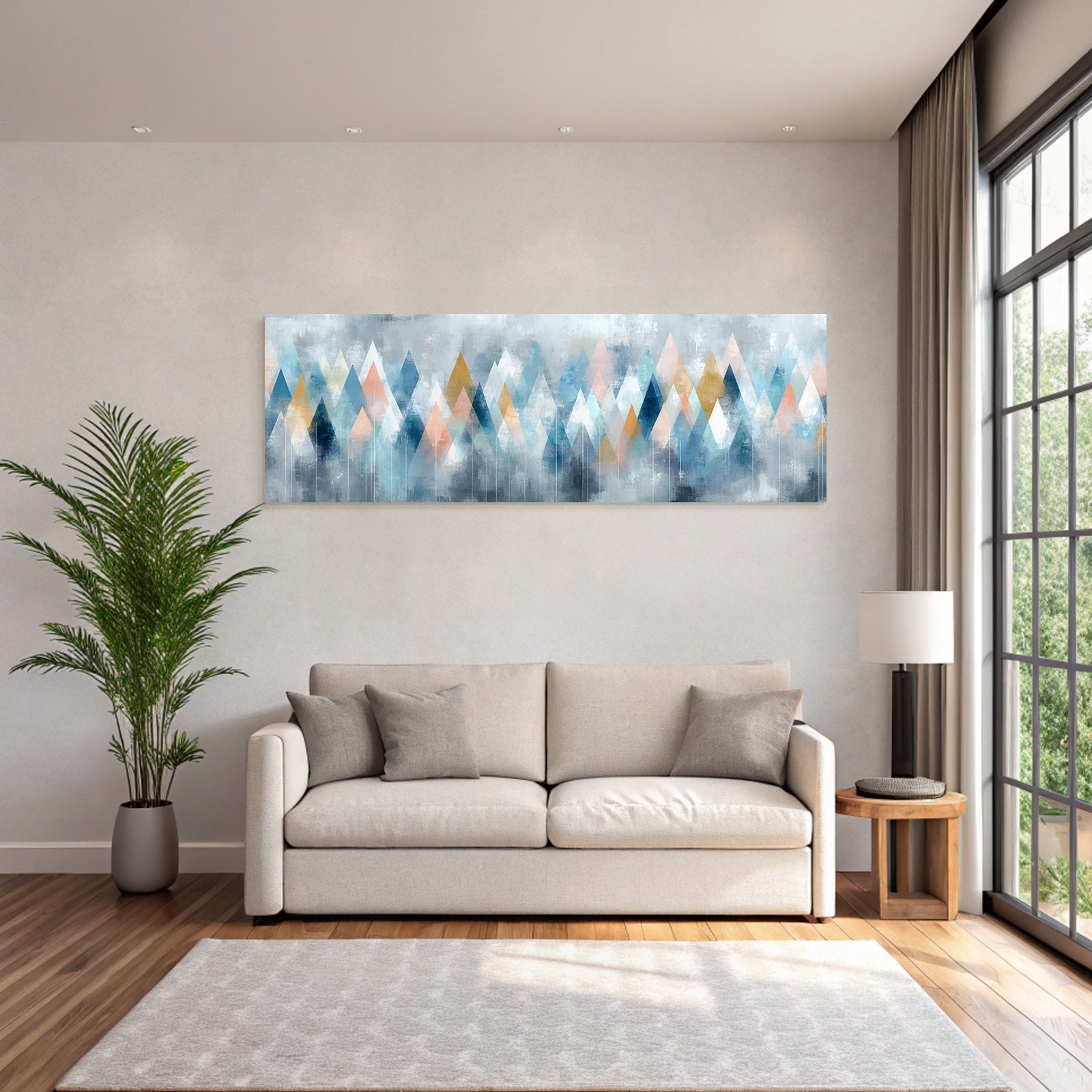 Abstrakte Berg Artwork In Blau Weiss Pfirsich Und Gold