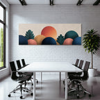 Abstrakte Illustration Landschaft Mit Sonne Und Stilisierter Folien Gefuellt Mit Farben