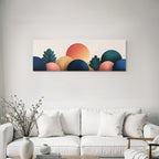 Abstrakte Illustration Landschaft Mit Sonne Und Stilisierter Folien Gefuellt Mit Farben