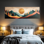 Abstrakte Landschaft Mit Geometrischen Formen Und Buntem Himmel