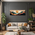 Abstrakte Landschaft Mit Geometrischen Formen Und Buntem Himmel