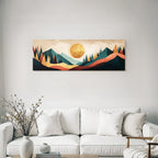 Abstrakte Landschaft Mit Geometrischen Formen Und Buntem Himmel