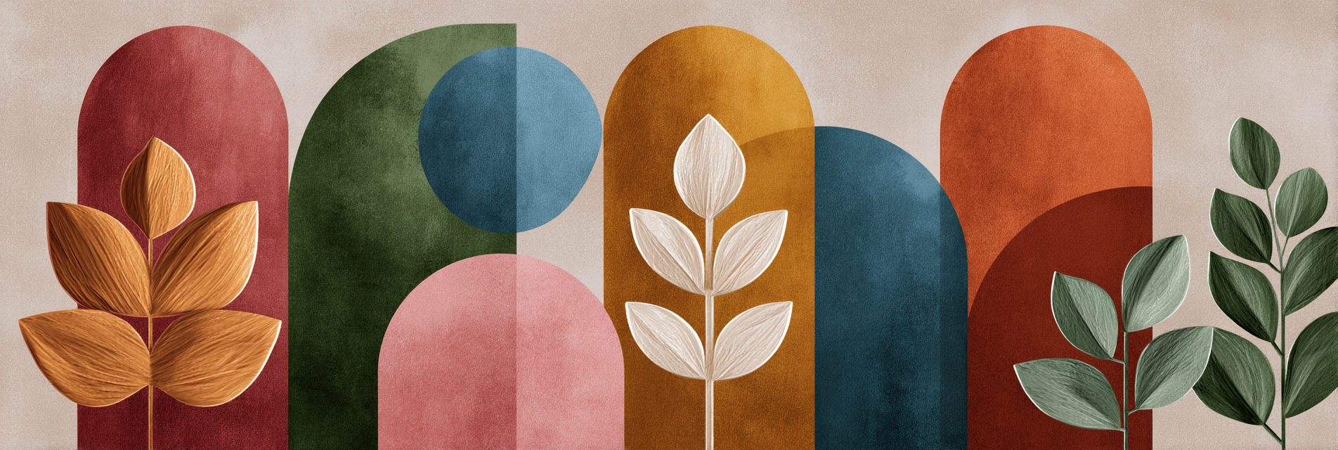 Abstraktes Design Bunte Formen Stilisierte Pflanzenillustrationen Wall Art | Digital Art | Kunstgattungen
