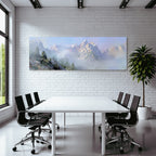 Berglandschaft Mit Nebel Und Gruenem Vorgrund Dreamy Illustration