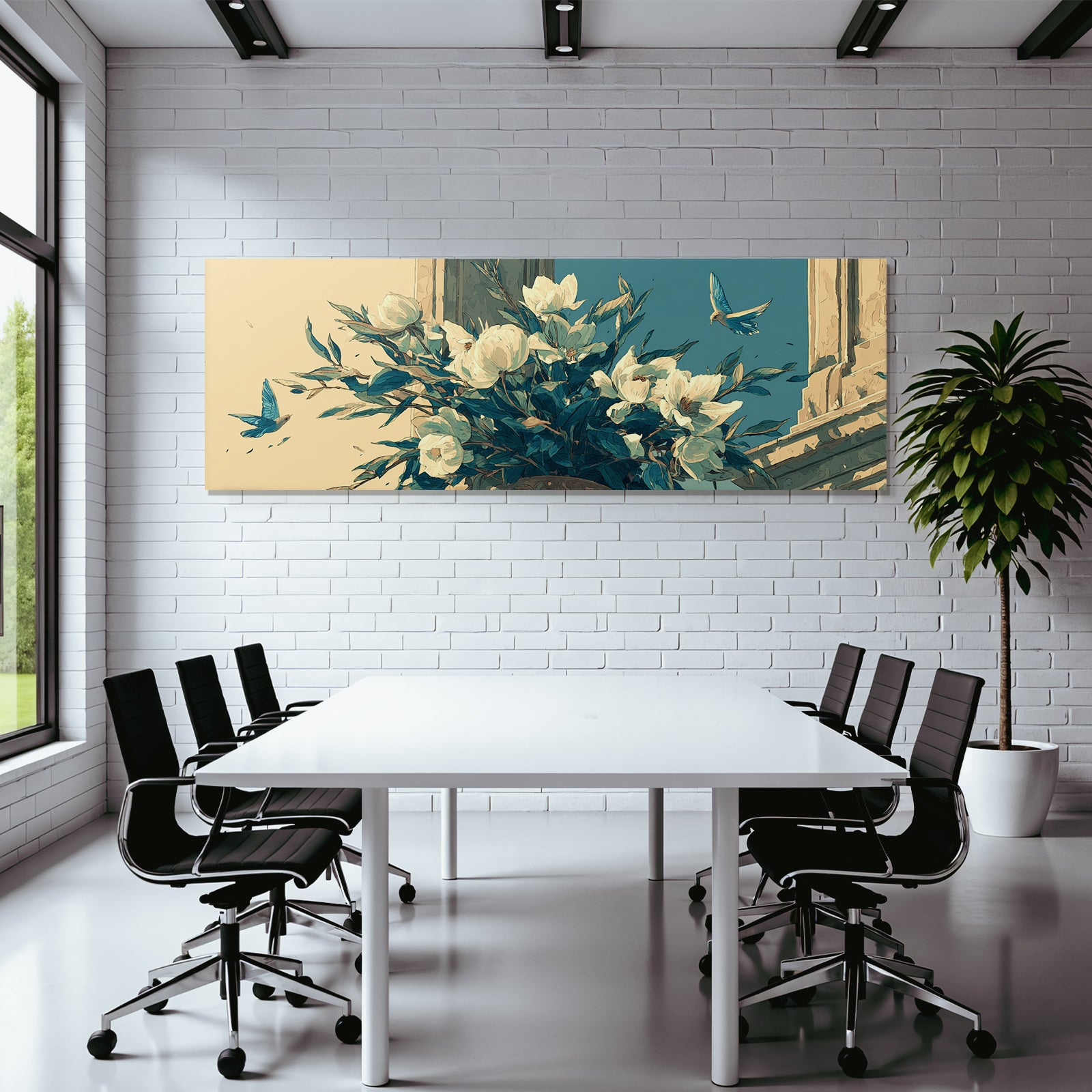 Bluehende Blumen Und Blaue Voegel In Einer Natuerlichen Umgebung