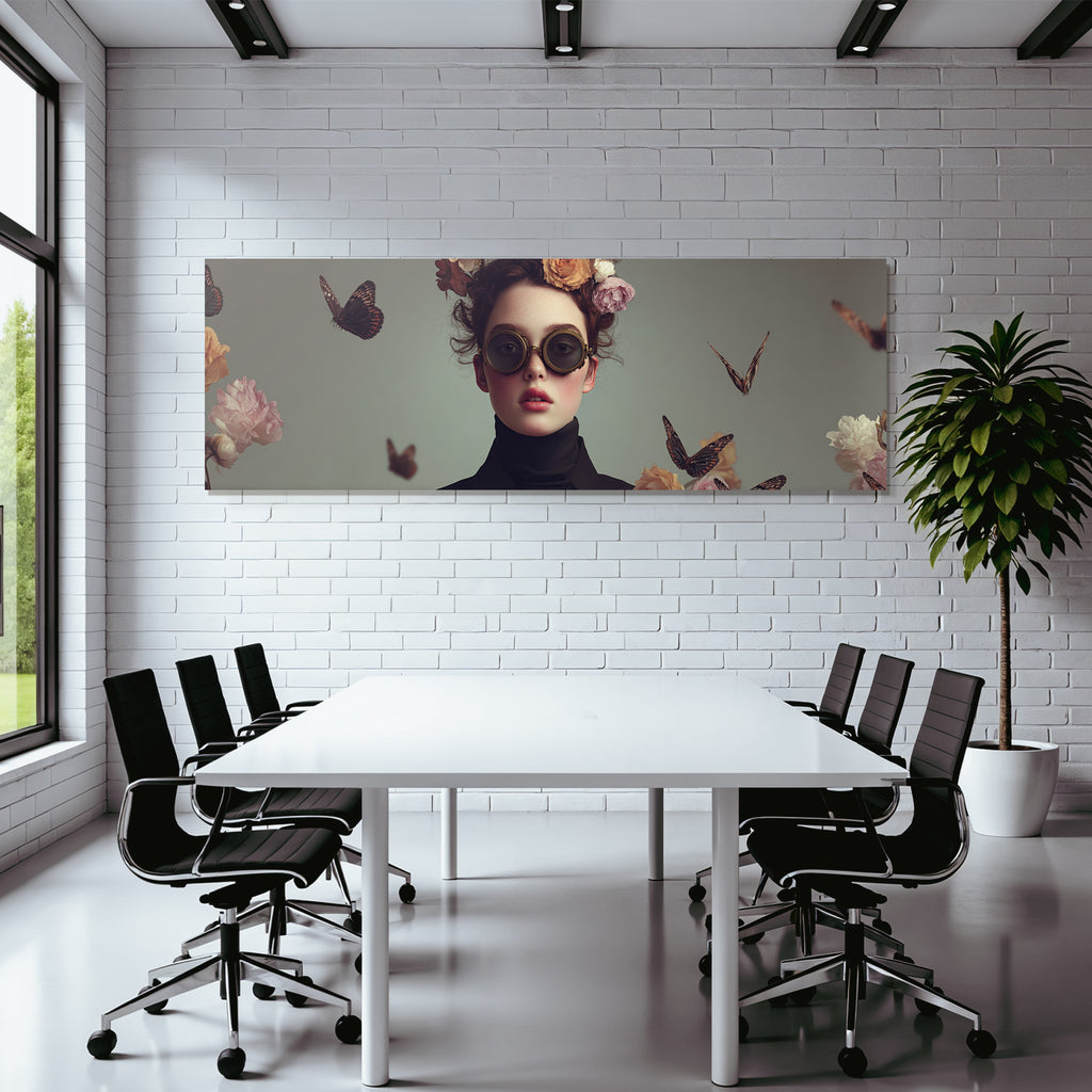 Bluehender Portraet Mit Blumenkrone Und Goggles