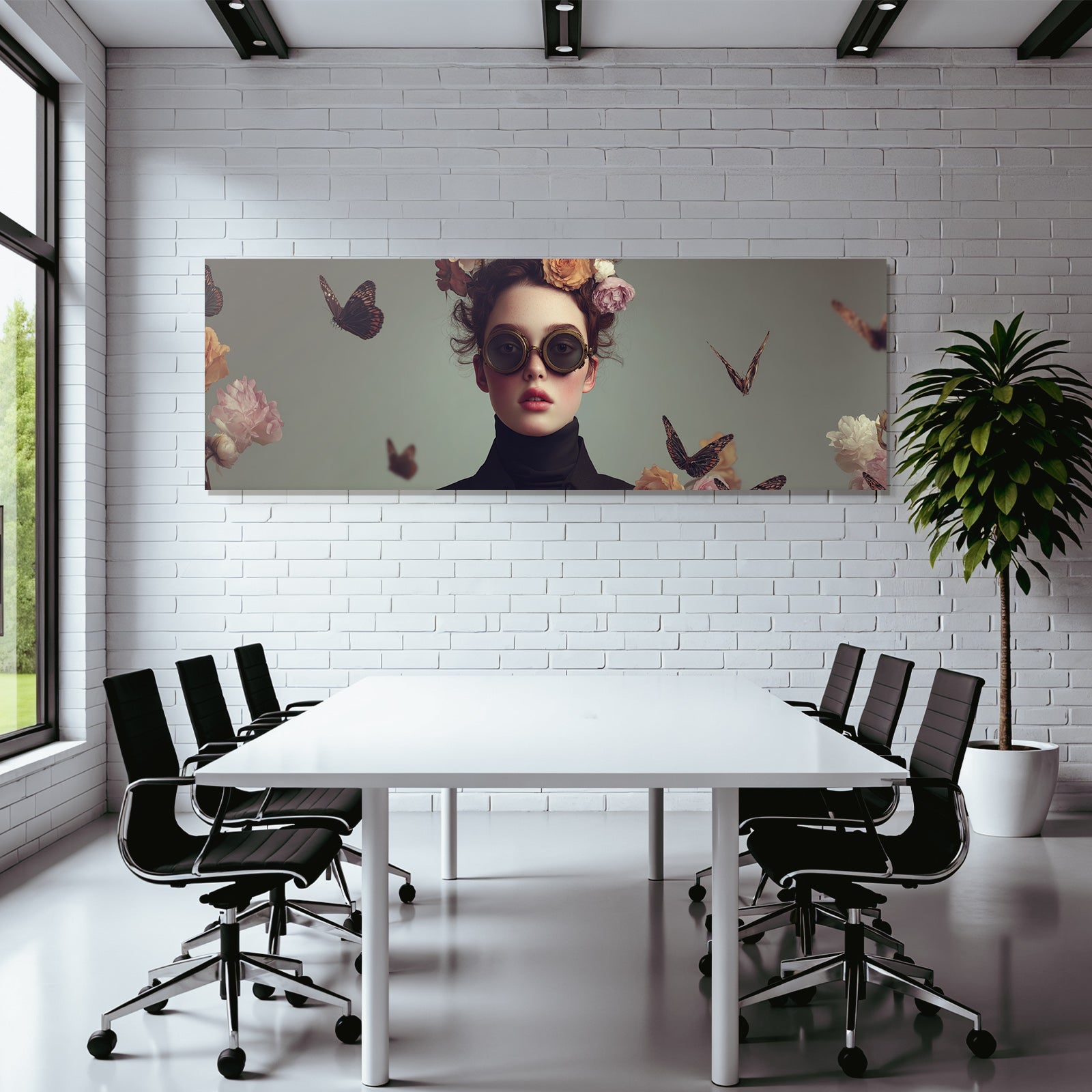 Bluehender Portraet Mit Blumenkrone Und Goggles