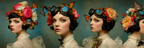 Blumenkronenfrau Mit Vintage Brille Und Faltern | Digital Art | Kunstgattungen