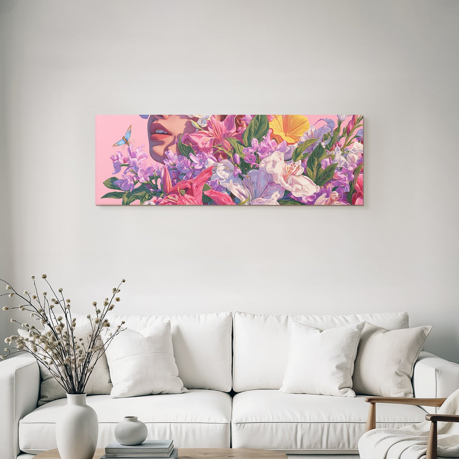 Blumenundschmetterlingpastellpinkkunstwerk