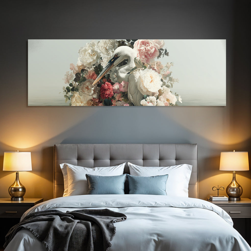 Elegante Vogel Umgeben Von Blumen Und Wasser Surreales Kunstwerk