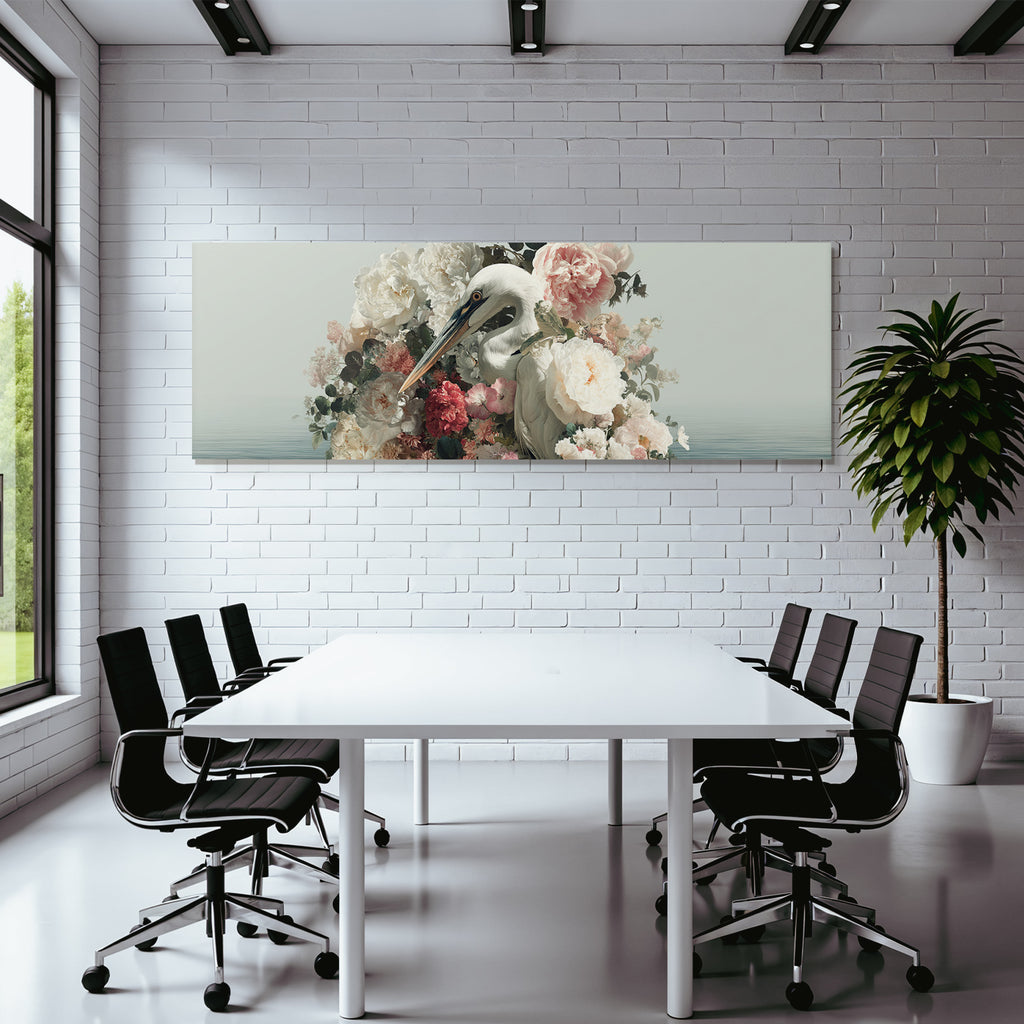 Elegante Vogel Umgeben Von Blumen Und Wasser Surreales Kunstwerk